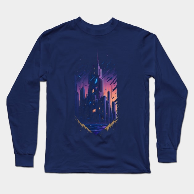 Cyberpunk Night City Digital Artwork Long Sleeve T-Shirt by deepofficial